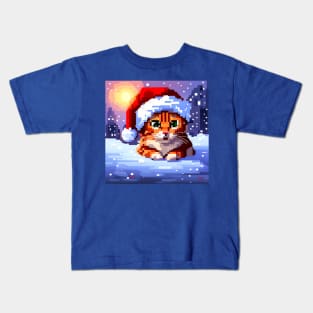 Christmas Cat Pixel Art Kids T-Shirt